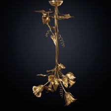 Rare Antique Art Nouveau Gilt Bronze Floral Chandelier Leaf Pendant Hanging Lamp picture