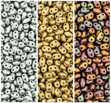 3 Colors - Czech Miniduo Beads 2x4mm Pale Gold, Aluminum & Violet Rainbow CMB12 picture