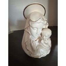 Vintage Velco Japan 3356 Virgin Mary Madonna Child Ceramic Planter Gold Trim 7in picture
