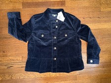 NWT J. Jill Corduroy Button-Front Peplum Jacket- Navy Blue - Medium Petite picture