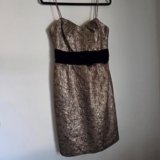 Vintage JS Collections Gold Metallic Brocade Velvet Cocktail Dress Size 8 picture