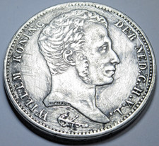 Netherlands 1837 Silver 1 Gulden Genuine 1800's Antique Rare Key Date Coin picture