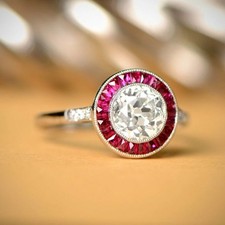 Vintage 2.5Ct Round Cut Diamond Art Deco Wedding Ring 14k White Gold Finish Halo picture