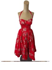 Vintage 1950s Alfred Shaheen Honolulu Red Floral Dress Size Small / XS picture