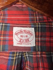 Vintage Brooks Brothers Shirt Mens Large 16.5 Red Plaid Tartan Cotton Wool USA picture