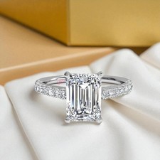 1.25 CTW Emerald Cut Lab Grown Diamond Engagement Ring 14K White Gold Solitaire picture