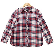 Talbots Petite Plaid Button Down Shirt Metallic Threads Red Blue Green LP picture