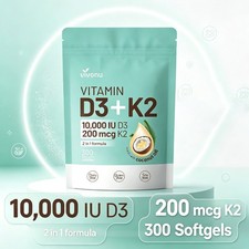 VivoNu D3+K2 Vitamin Softgels, 300ct Each, Support Bone & Immune Health picture