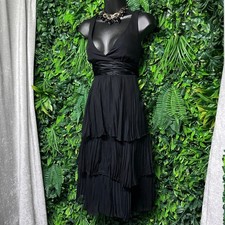 Vintage Jones New York Dress Black 4 Silk Pleated Tiered Cocktail Party 3021 picture