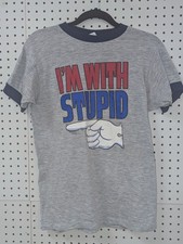 Vintage 1975 I'm With Stupid T-Shirt Novelty Humor Graphic Sears Tag Gray M picture
