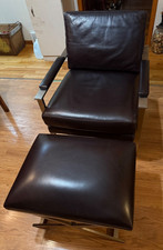 Ethan Allen / Jericho Leather Mid Century Style Leather Chair w/ Stool picture