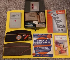 WWII Military Memorabilia Lot VFW 3935 WWII War Map First Aid Books Vintage picture