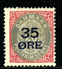 Denmark 1912 DWI 35o/20o Rose & Gray Perf 14x13½ Scott #80 Mint I610 picture