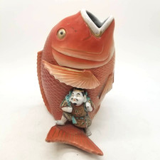 Vintage Japanese Kutani Ware Vase Lucky God Ebisu Fishing for a Red Sea Bream picture