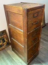 Antique Macey 3Drawer Wooden Filing Cabinet dovetail patina 1900s NC pickup&ship picture