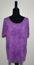 Xersion Studio Blouse Open Back Short Sleeve Floral Purple Top Womens Size Large picture