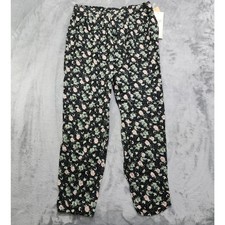 NEW Vintage Maggie Lawrence Pants Womens 26/28 Black Floral Pleated Tapered Leg picture