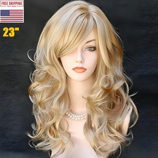 23inch Blonde Wig With Bangs Long Wavy Blonde Curly Wigs for Women Synthetic picture