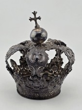 Rare Antique Spanish Colonial Silver Santo Madonna Crown Rare Cross Orb 19th C picture