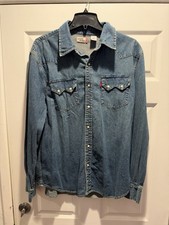 Levi's Classic Barstow Western Shirt Indigo Blue Denim, Snap, Long Sleeve L/ XL picture