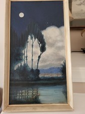 Vintage Framed Moonlit Louisiana Bayou Landscape Oil Painting Signed READ picture