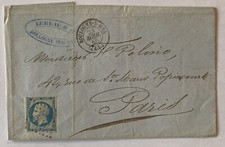 1855 FRANCE LETTER COVER BOLOGNE TO PARIS WITH CALAIS CANCEL IMPERF 20C STAMP picture