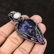 Gift For Her Copper Russian Charoite Gemstone Jewelry Wire Wrapped Pendant 2.87