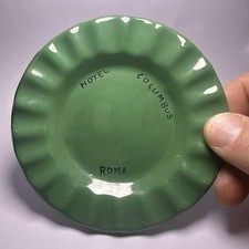 Vintage Hotel Columbus Roma Rome Italy 4.75” Green Ceramic Ashtray / Tips Tray picture