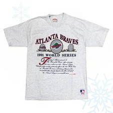 Vintage 90s MLB Atlanta Braves 1991 Nutmeg Mills Baseball T-Shirt Large Gray picture