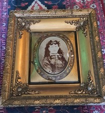 Antique Victorian Shadowbox Framed Albumen Portrait Mother of Pearl Inlay 20x18 picture
