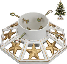 Cinnvoice Cast Iron Christmas Tree Stand White Gold Real Tree Water Reservoir picture