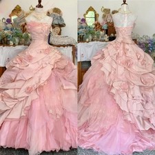 Strapless Pink 3D Floral Ruffle Tulle Lace Up Vintage Quinceanera Ball Gown picture