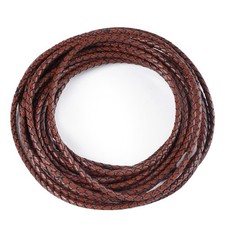 Lystaii 5.5 Yards Genuine Leather Cord 4mm Round Braided Bolo Antique Brown picture