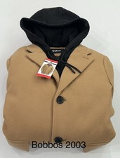 DKNY Men's Faux Wool Heavyweight Bib Front Zipper Button Coat Jacket, Tan, M picture