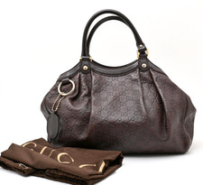 GUCCI [Rank A] Sukey GUCCISSHIMA Tote Handbag Purse Dark Brown Leather Authentic picture