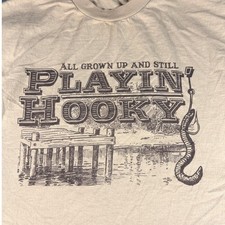 Alstyle Playin Hooky Fishing Graphic T-Shirt XL Tan All Grown Up Still Hooky picture