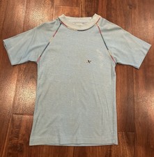 VTG 70s JC Penney Rainbow Stitch Raglan Shirt Bird Embroidered Lgt Blue M 10 12 picture