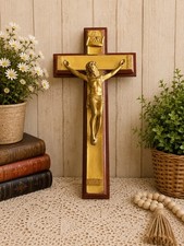 Vintage Catholic Crucifix Wall Shrine Holy Water Font w/ Candle Holders 11” picture