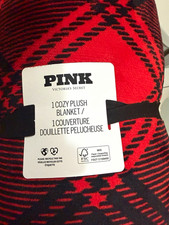 PINK Victoria's Secret Plush Lightweight Plaid Logo Blanket 50x60 One Size picture