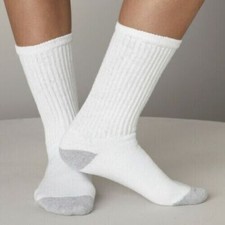 12 Pairs Men's Women White Crew Sports Cotton Socks Long Size 9-11, 10-13 picture