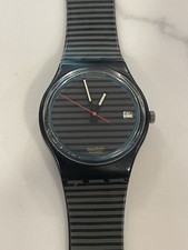 Vintage Swatch Swiss 1988 Black Gray Line Men's Watch 34MM - New Battery picture