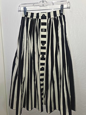 Hell Bunny Women's Black White Striped Button Front A-Line Midi Skirt M picture