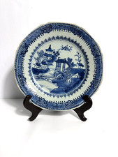 As-Is 18th C Chinese Export Nanking Plate - Blue & White Octagonal c. 1780 picture
