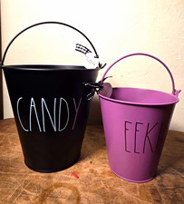 Rae Dunn Halloween Metal Buckets Set – Black CANDY & Purple EEK picture