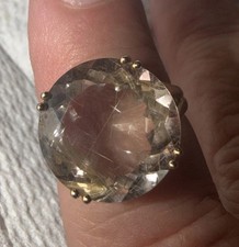 10K Gold Large round Quartz Cocktail Ring – Warm Champagne Tone Size 7  vintage picture
