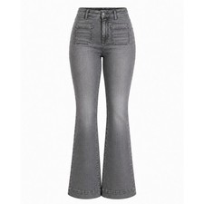 J.Jill High Rise Flare Jeans Womens 12 Gray Patch Pocket Stretch picture
