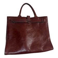Furla Made in Italy Burgundy Glazed Leather Belted Large Tote Bag Handbag picture