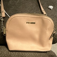 Steve Madden medium Beige Crossbody Bag Zip-Around Adjustable Strap Gold Logo picture