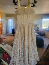 LOVELY VINTAGE ANTIQUE LACE GOWN DRESS 1940s-1950s As-Is Repaired See Photos SM picture
