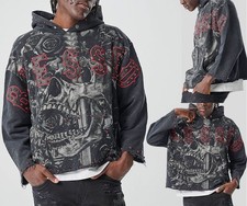 TAKER Men's Raw-Edge Blessed Cropped French-Terry Hoodie T5256 picture